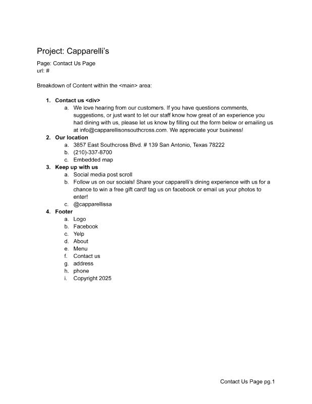 Content for contact page