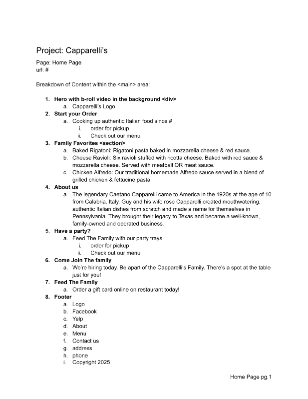 Content for homepage